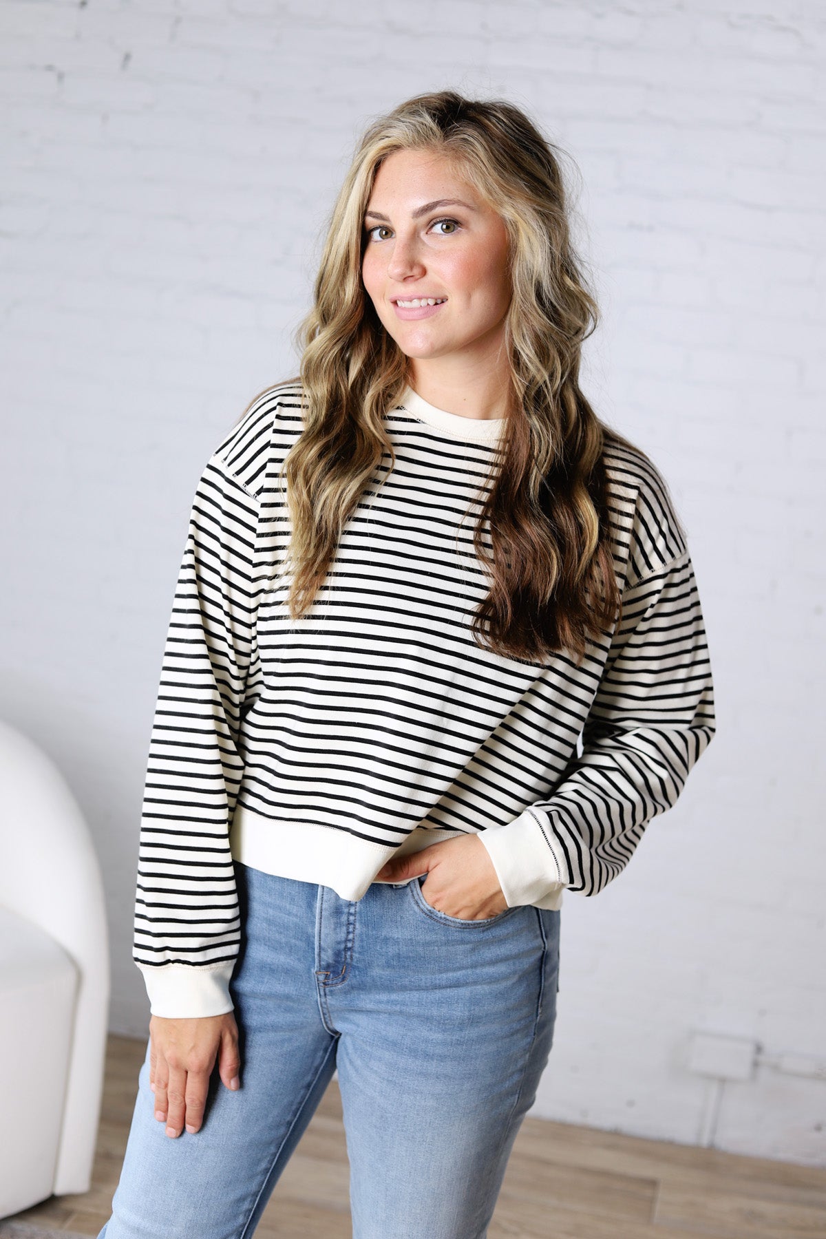 Adeline Striped Knit Cotton Crew Neck