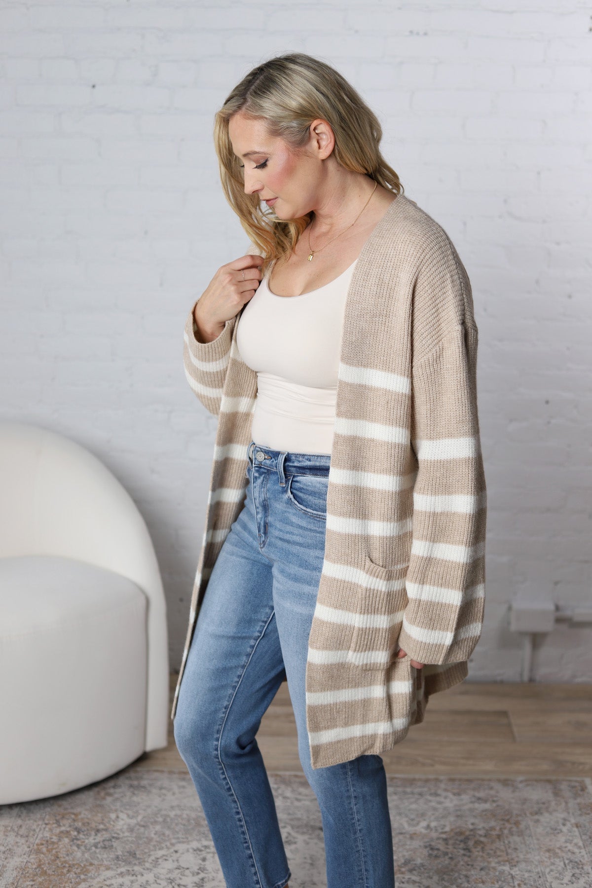 Adira Knitted Stripe Sweater Cardigan