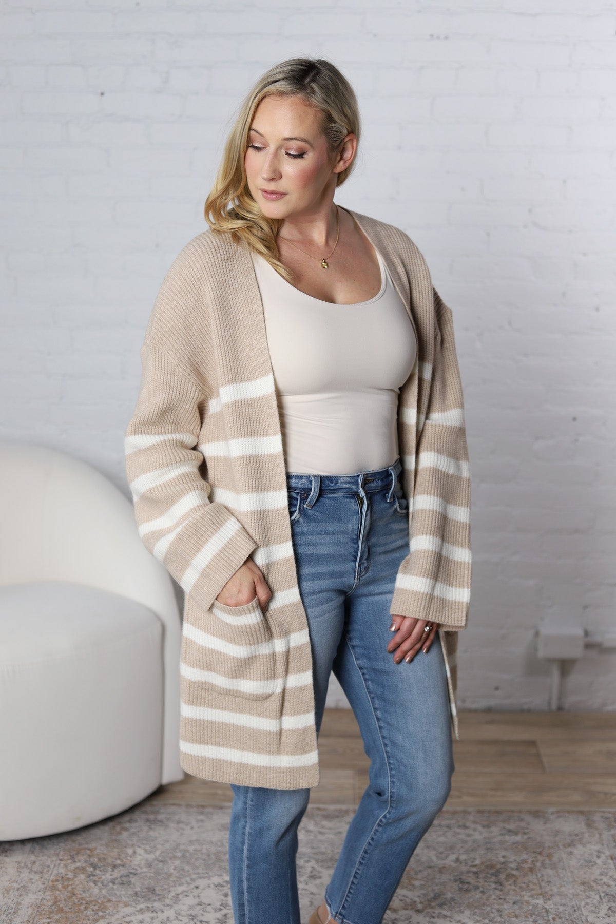 Adira Knitted Stripe Sweater Cardigan