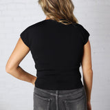 Adira Round Neck Cap Sleeve Top - Black