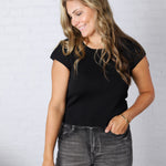 Adira Round Neck Cap Sleeve Top - Black