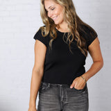 Adira Round Neck Cap Sleeve Top - Black