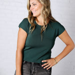 Adira Round Neck Cap Sleeve Top - Hunter Green