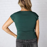 Adira Round Neck Cap Sleeve Top - Hunter Green FINAL SALE