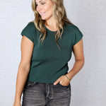 Adira Round Neck Cap Sleeve Top - Hunter Green