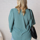 Adley Cinched Sleeve V Neck Blouse - Seafoam