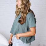 Adley Cotton Slub Oversize Tee - Ash Jade