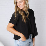 Adley Cotton Slub Oversize Tee - Black