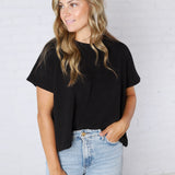 Adley Cotton Slub Oversize Tee - Black