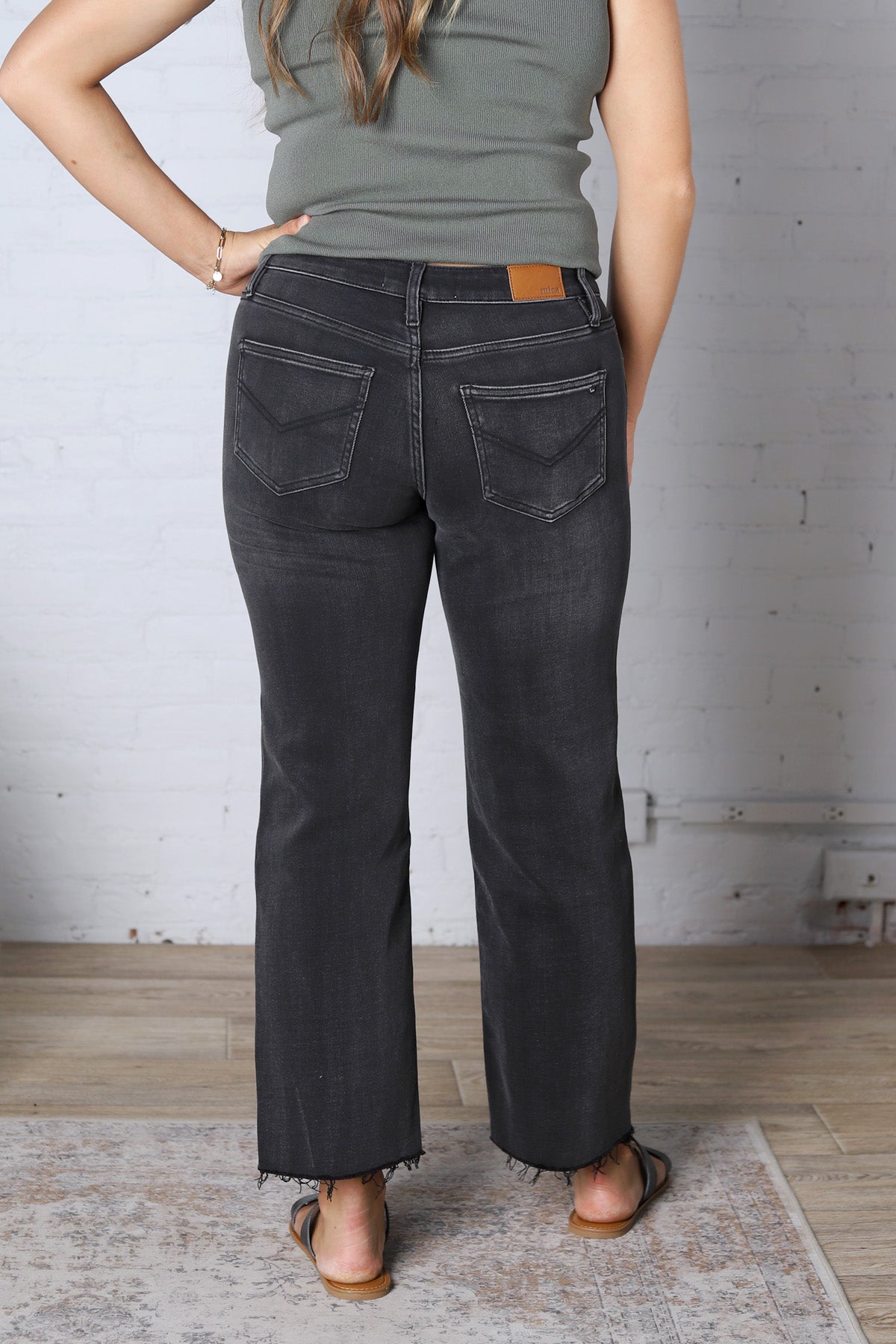 Adnia Mid-Rise Straight Leg Ankle Raw Hem - Mica Denim