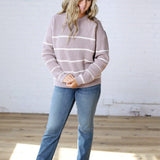 Adria Stripe Drop Shoulder Sweater - Mauve