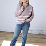 Adria Stripe Drop Shoulder Sweater - Mauve