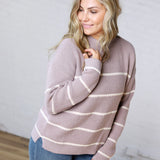 Adria Stripe Drop Shoulder Sweater - Mauve