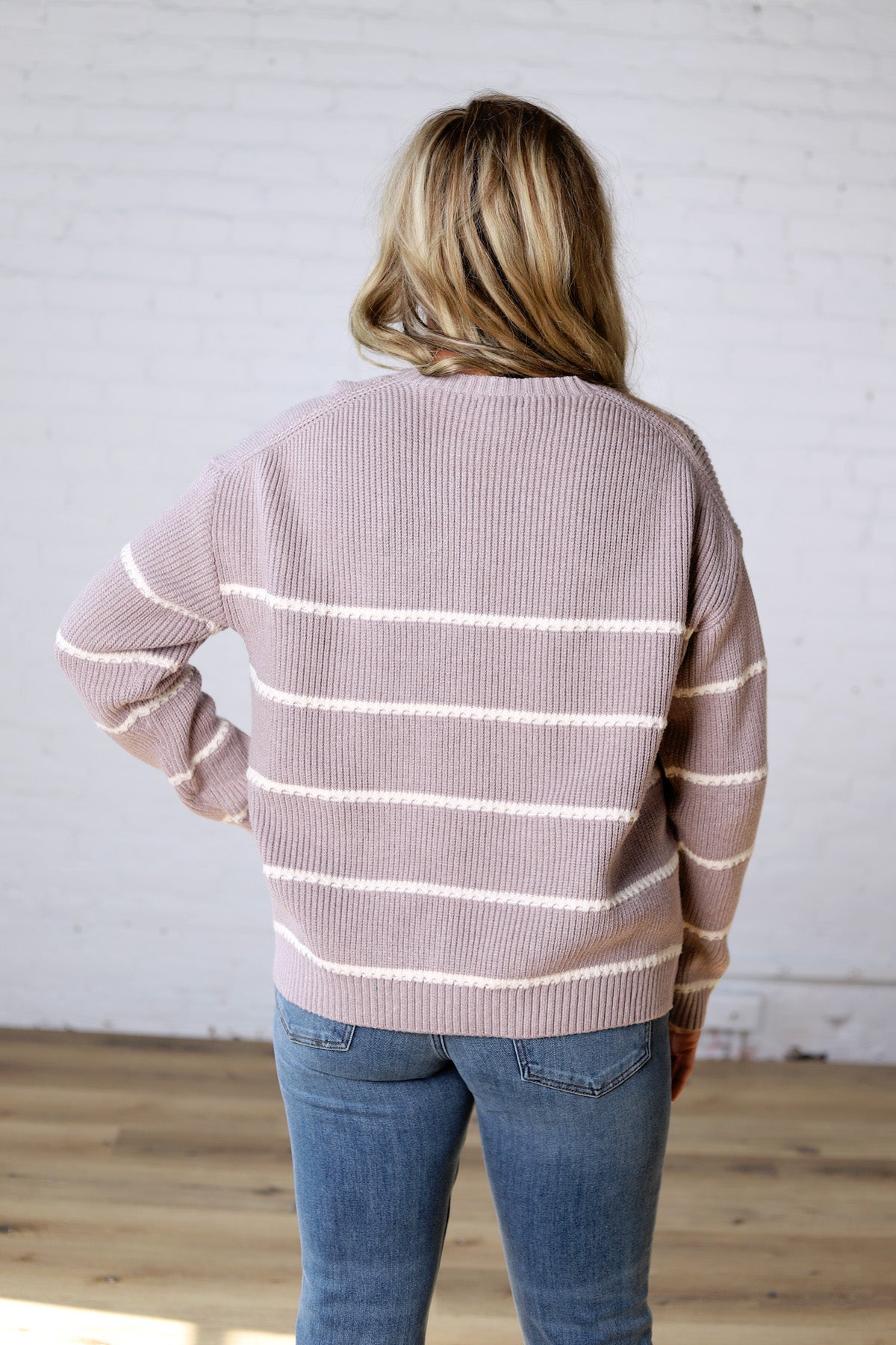 Adria Stripe Drop Shoulder Sweater - Mauve