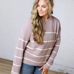 Adria Stripe Drop Shoulder Sweater - Mauve
