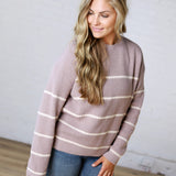 Adria Stripe Drop Shoulder Sweater - Mauve