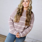 Adria Stripe Drop Shoulder Sweater - Mauve