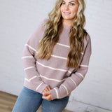 Adria Stripe Drop Shoulder Sweater - Mauve