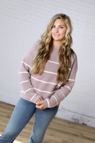 Adria Stripe Drop Shoulder Sweater - Mauve