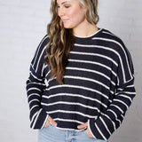 Aerin Striped Lightweight Sweater - Navy/White