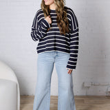 Aerin Striped Lightweight Sweater - Navy/White
