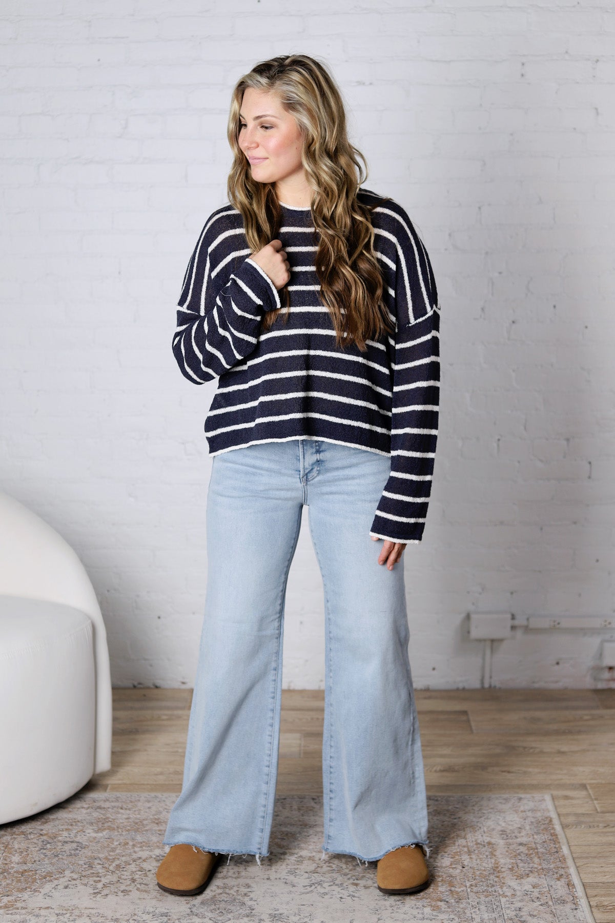 Aerin Striped Lightweight Sweater - Navy/White