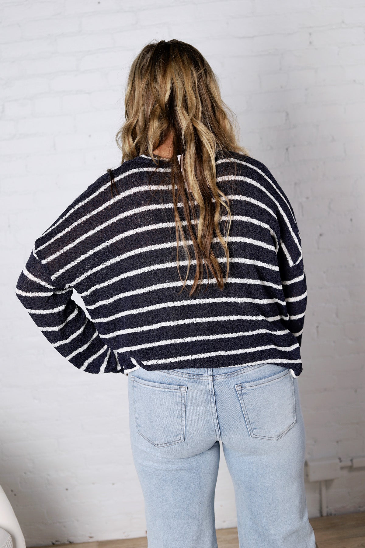 Aerin Striped Lightweight Sweater - Navy/White