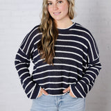 Aerin Striped Lightweight Sweater - Navy/White