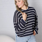 Aerin Striped Lightweight Sweater - Navy/White
