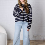 Aerin Striped Lightweight Sweater - Navy/White