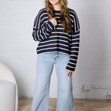 Aerin Striped Lightweight Sweater - Navy/White