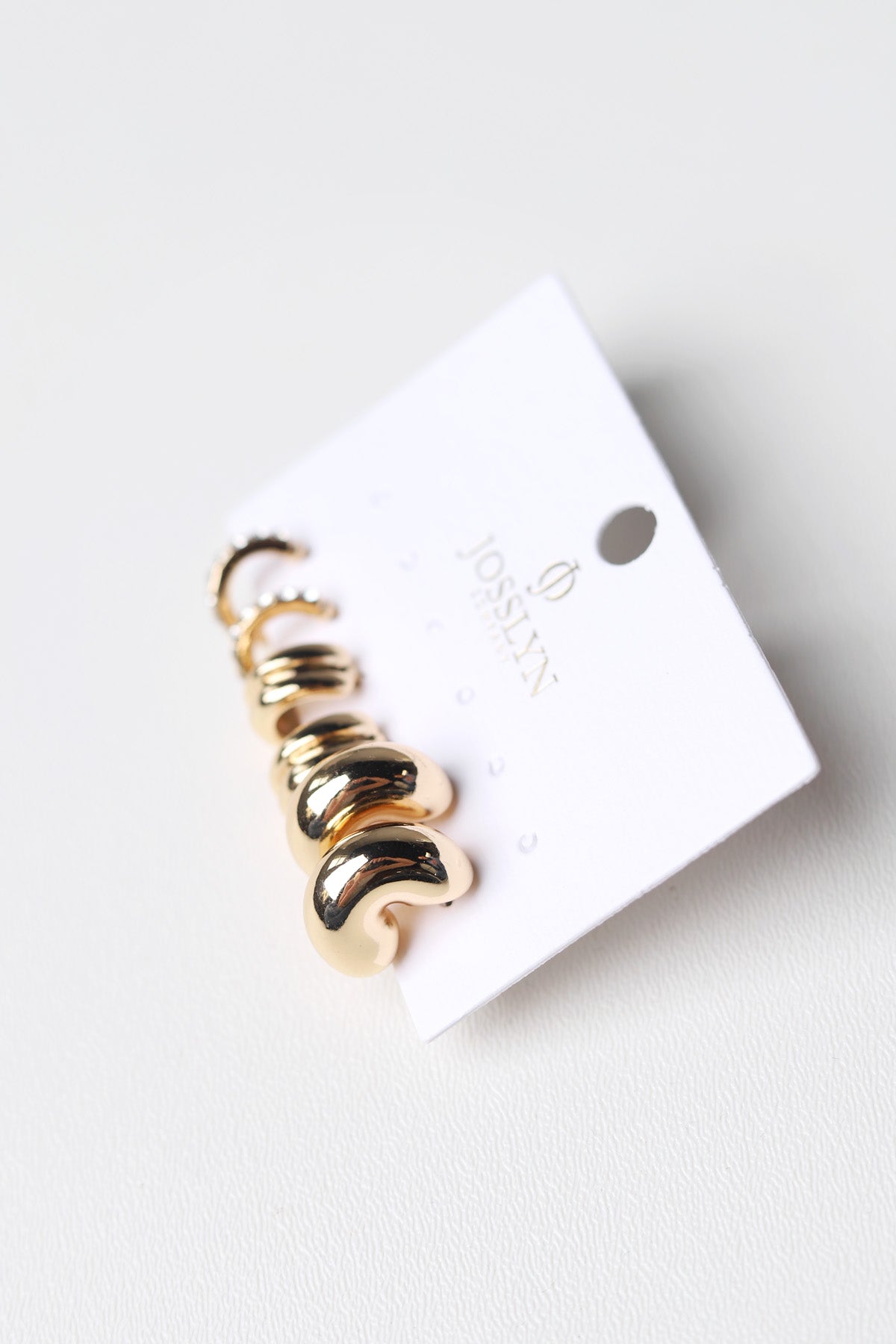 Aggie Rhinestone Double Puffy Hoop Trio Set - Gold