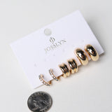 Aggie Rhinestone Double Puffy Hoop Trio Set - Gold