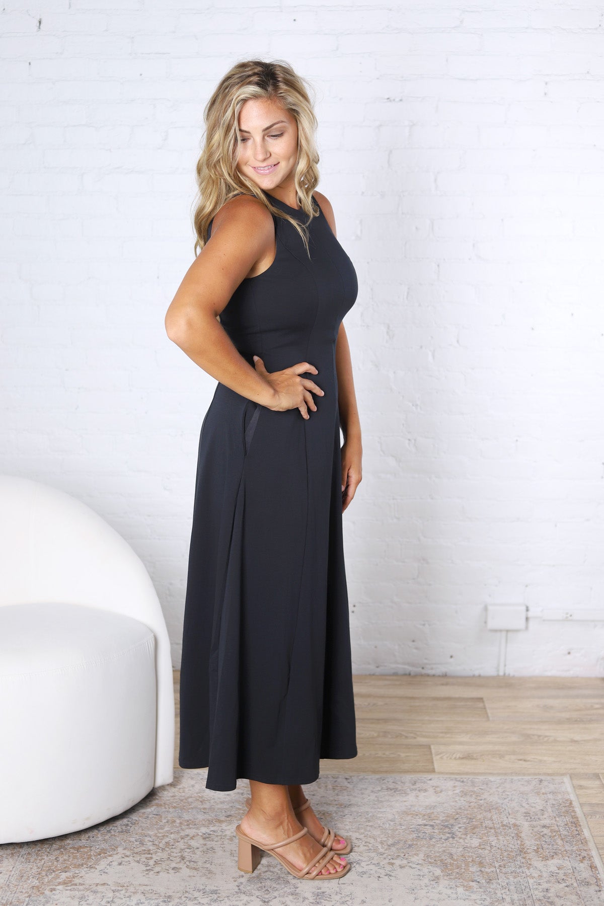 Aimee Flare Scuba Sleeveless Maxi Dress - Navy