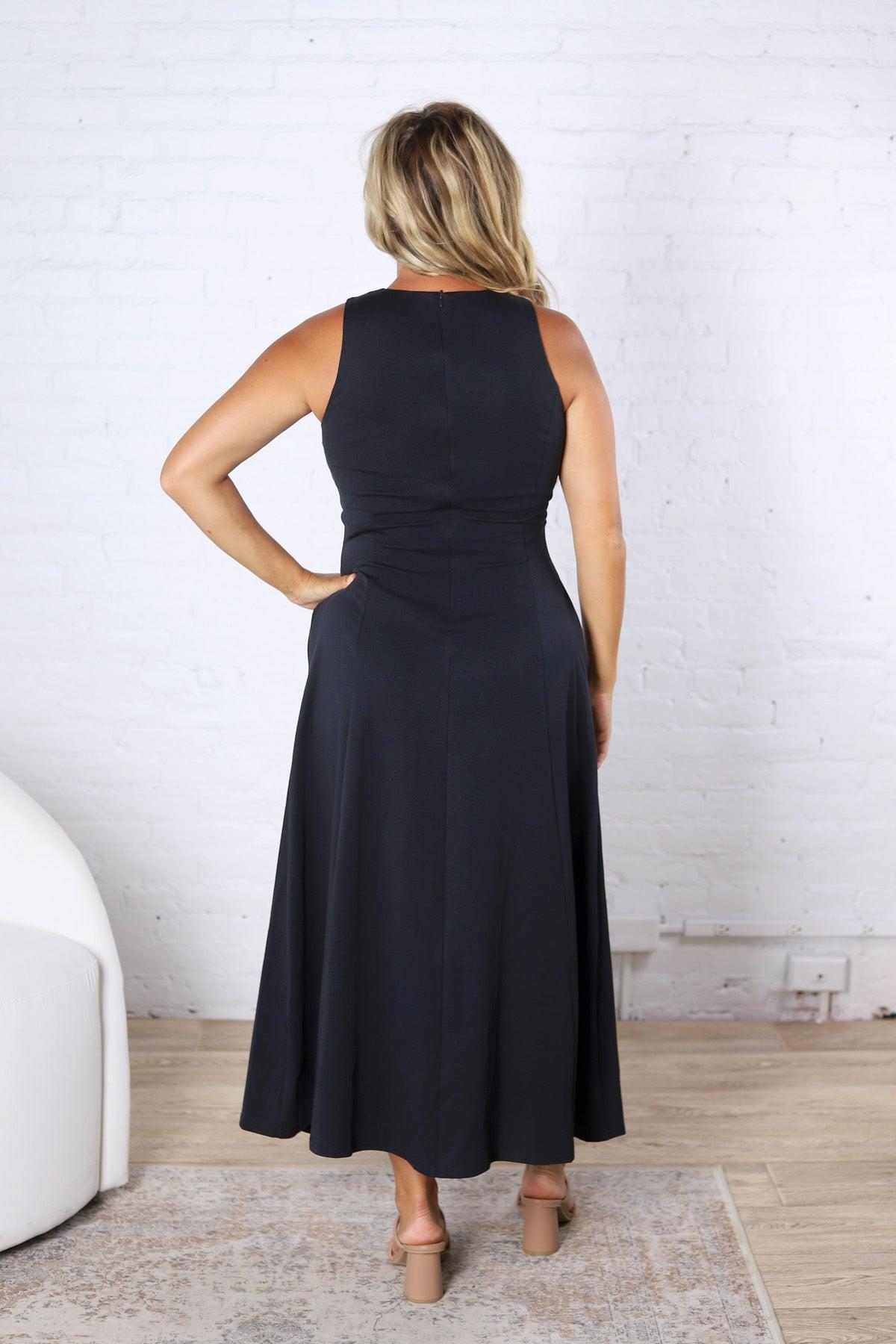Aimee Flare Scuba Sleeveless Maxi Dress - Navy