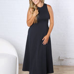 Aimee Flare Scuba Sleeveless Maxi Dress - Navy