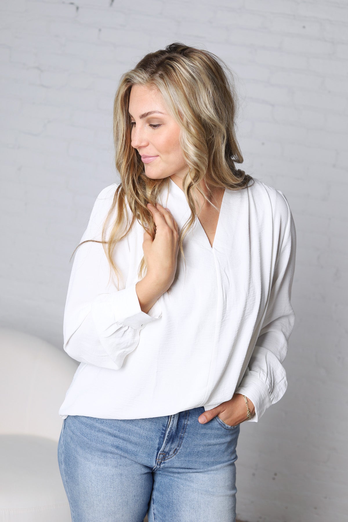 Ainsley Long Sleeve Blouse - White