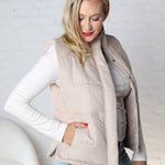 Ainsly Suede-Like Puffer Vest - Beige