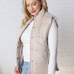 Ainsly Suede-Like Puffer Vest - Beige