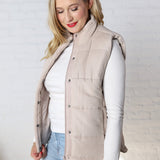 Ainsly Suede-Like Puffer Vest - Beige