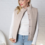 Ainsly Suede-Like Puffer Vest - Beige