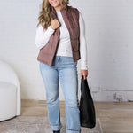 Ainsly Suede-Like Puffer Vest - Cocoa