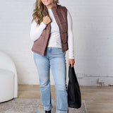 Ainsly Suede-Like Puffer Vest - Cocoa