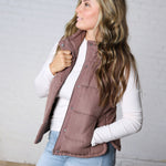 Ainsly Suede-Like Puffer Vest - Cocoa