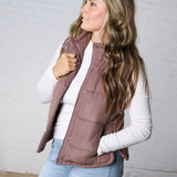 Ainsly Suede-Like Puffer Vest - Cocoa
