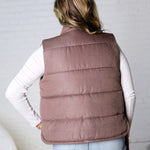 Ainsly Suede-Like Puffer Vest - Cocoa