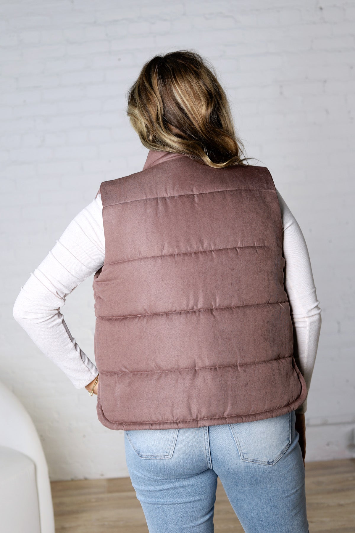 Ainsly Suede-Like Puffer Vest - Cocoa