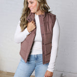 Ainsly Suede-Like Puffer Vest - Cocoa