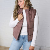Ainsly Suede-Like Puffer Vest - Cocoa