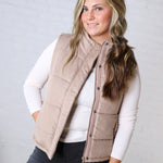 Ainsly Suede-Like Puffer Vest - Mocha